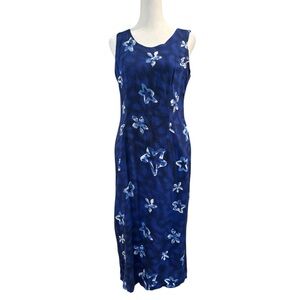 Vintage Pineapple Passion Blue Beach No Sleeve  Dress Midi Size S